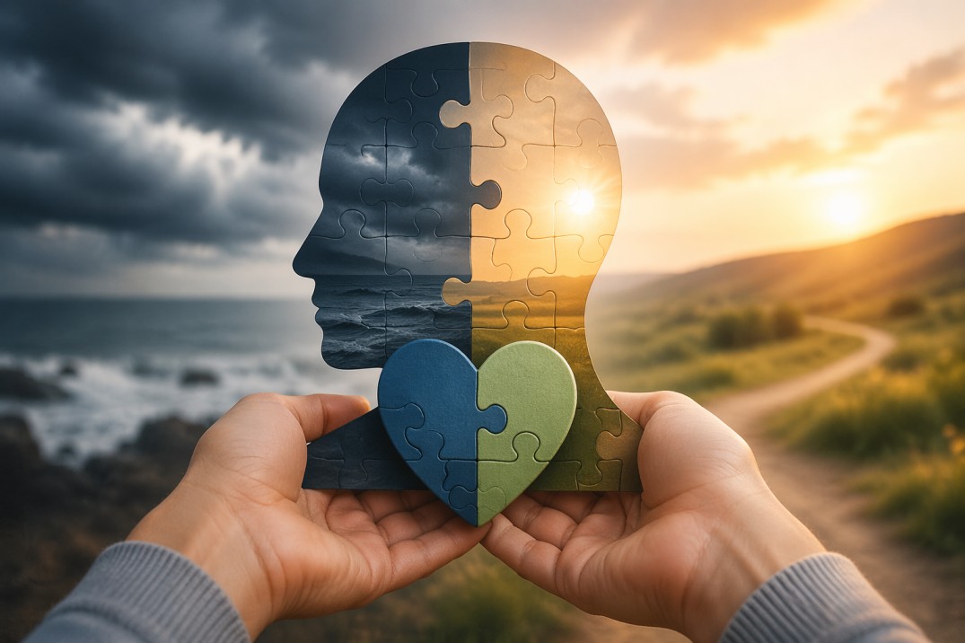 Dual diagnosis treatment concept showing mental health and addiction recovery balance