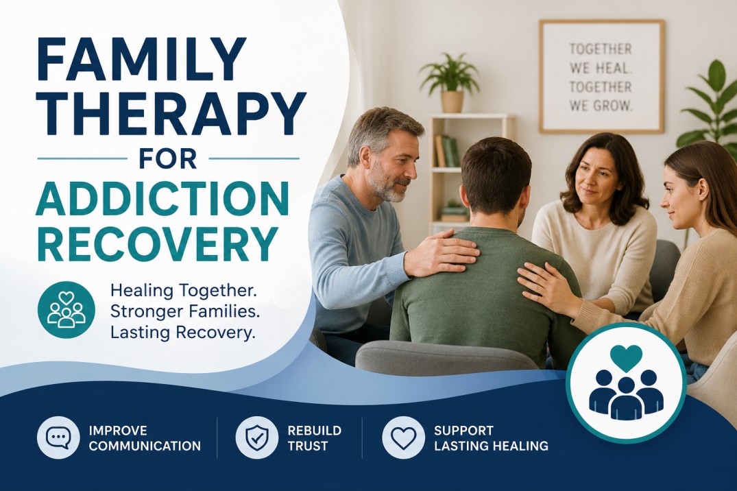 Family Therapy for Addiction Recovery session helping families rebuild trust and support lasting healing
