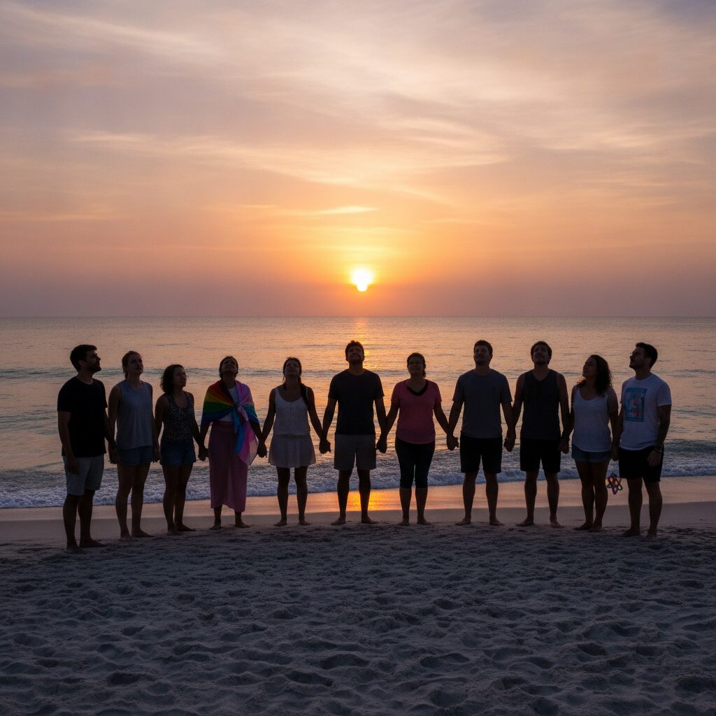 Support group during LGBTQ+ addiction treatment at a beach in South Florida promoting healing and recovery