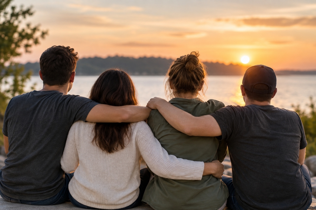 Friends supporting each other while developing emotional sobriety and rebuilding friendships after getting sober